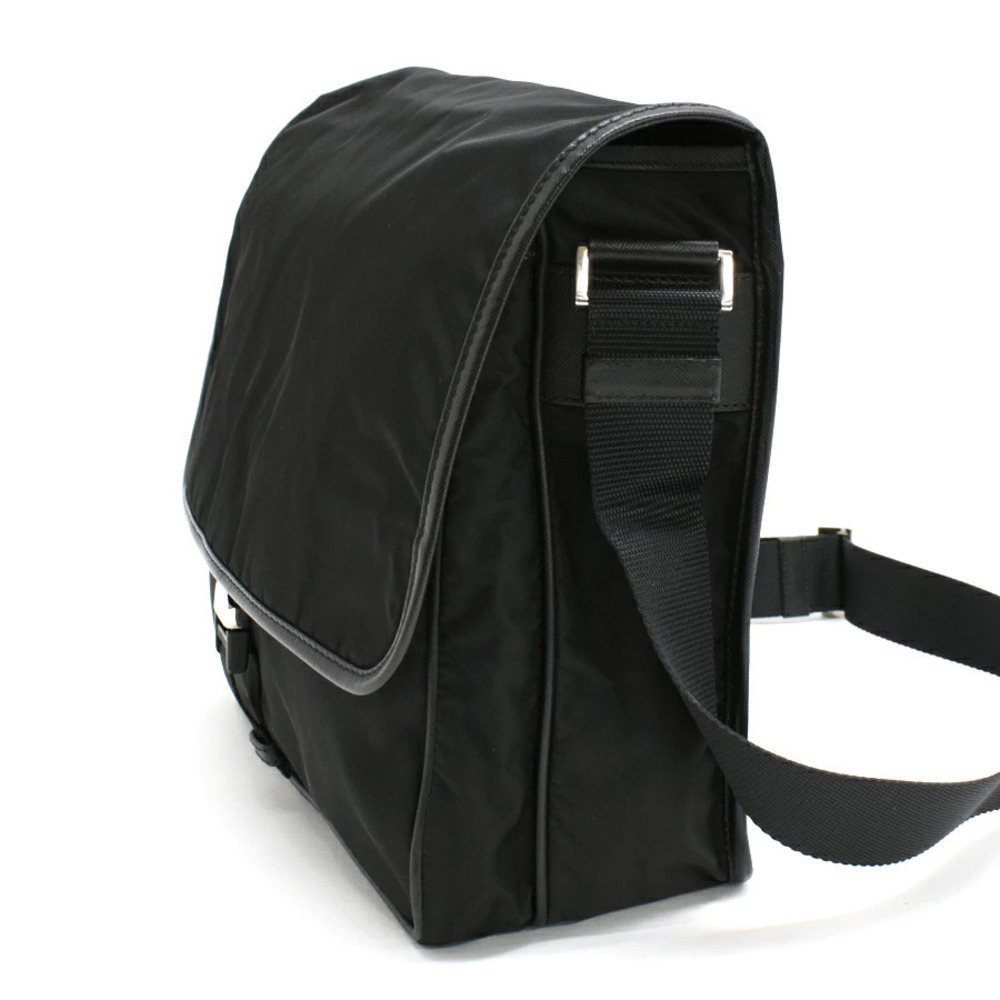 Prada Shoulder Bag Crossbody Black Plate Triangle Messenger Black